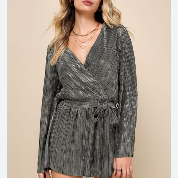 Lulus Dresses & Skirts - Lulu's Shimmering Silver Wrap Midi Dress